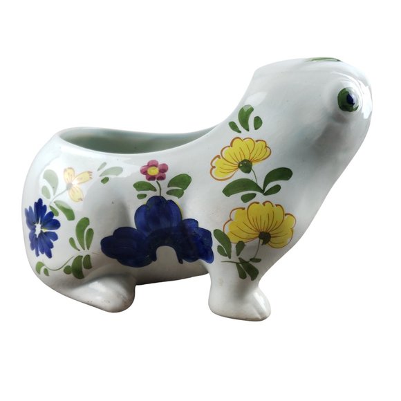 Este Italy Frog Planter Ceramic White Floral Hand Painted - Picture 1 of 10